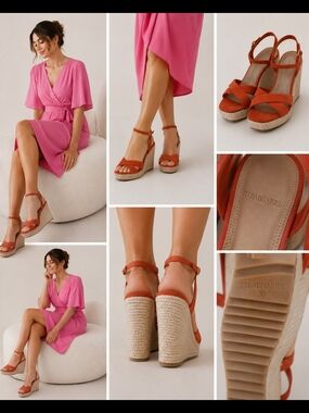 Stradivarius Women's Orange Espadrille Wedge Sandals